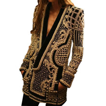Load image into Gallery viewer, vV-neck long-sleeved padded suit blouse with bubble print women's clothing