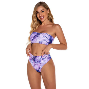 Sexy Tube Top High Waist Split Swimsuit Bikini