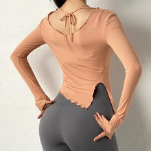 Load image into Gallery viewer, Sexy Slit Hem Sports Top Women Lace Long Sleeve Tight Yoga Wear Running T-shirt Workout Wear