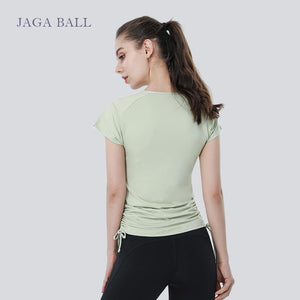 Zip-string short-sleeved t-shirt yoga top trim running sports fitness yoga suit