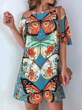 Load image into Gallery viewer, Fashion Women&#39;s Butterfly Print Back Sexy Hollow Lace Short Sleeve Dress