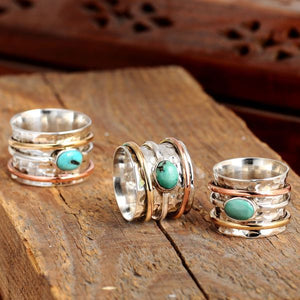 Vintage turquoise plated tricolor rings for men and women