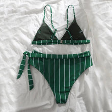 Load image into Gallery viewer, Striped Crossband Swimwear Sexy Backpiece High Waist Bikini