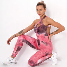 Load image into Gallery viewer, Ink jacquard tie-dye yoga bubble one-piece suit for bodybuilding and buttock lifting