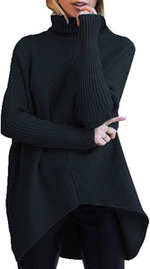 Autumn and winter women's irregular hem turtleneck jumper long sleeve knitted sweater woman