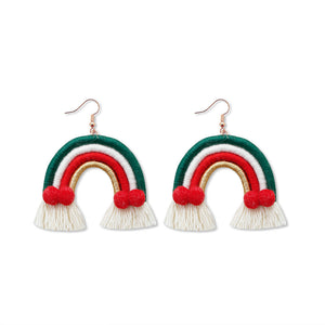 Christmas Earrings female creative cartoon christmas Bohemian tassel woven handmade earrings