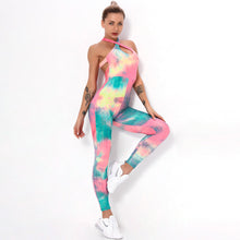 Load image into Gallery viewer, Ink jacquard tie-dye yoga bubble one-piece suit for bodybuilding and buttock lifting