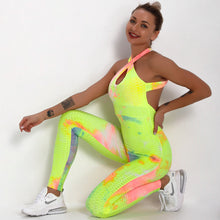 Load image into Gallery viewer, Ink jacquard tie-dye yoga bubble one-piece suit for bodybuilding and buttock lifting