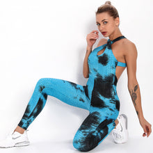 Load image into Gallery viewer, Ink jacquard tie-dye yoga bubble one-piece suit for bodybuilding and buttock lifting