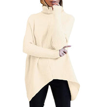 Load image into Gallery viewer, Autumn and winter women&#39;s irregular hem turtleneck jumper long sleeve knitted sweater woman