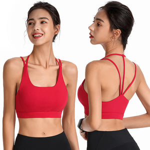 Hollowed Out Back Sports Bra Shockproof Fitness Yoga Bra Gathers Sexy Sports Underwear