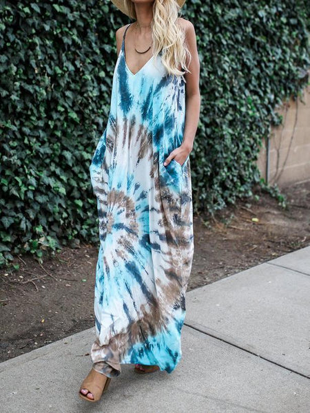 Spaghetti Strap Print Beach Maxi Dress