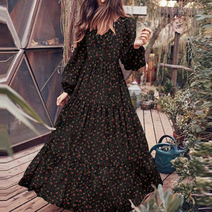 Winter Casual Style Women's Chiffon Pullover V-neck Large Swing Dress