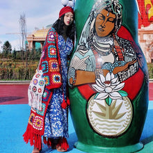 Load image into Gallery viewer, Tibetan style women&#39;s hippie woven crochet handmade ethnic sweater red tassel coat