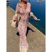 Load image into Gallery viewer, Summer New Bohemian Print V-neck Fashion Versatile Casual Style Large Swing Long Dress