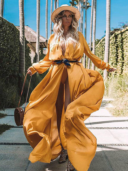 New Fashion Loose Pure Color Long Sleeve Lace Up Long Cardigan Jacket