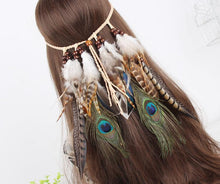 Load image into Gallery viewer, Gypsy Indian Hippie Bohemian Feather Hair Band Headwear