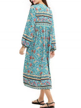 Load image into Gallery viewer, Romantic Blue Floral 3/4 Sleeve Bohemia Dress Maxi Dress