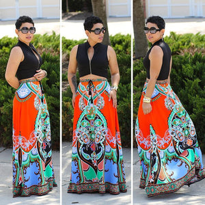 Boho Exotic Thailand Floral Printed Bust Skirt