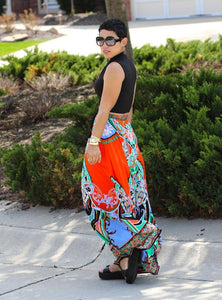 Boho Exotic Thailand Floral Printed Bust Skirt