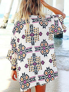 Chiffon Arrow Print White Bohemia Beach Mini Cover-Up Swimwear