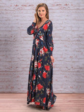 Load image into Gallery viewer, Autumn Floral V-neck Long Sleeves Bohemia Maxi Dress