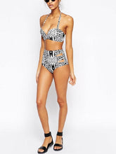 Load image into Gallery viewer, Vintage Geometric Figure High Waist Swimsuit Bikini Set