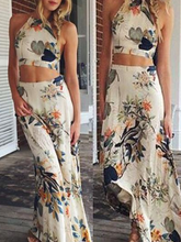 Load image into Gallery viewer, Print Sleeveless Tops Maxi Skirt Two Pieces Set