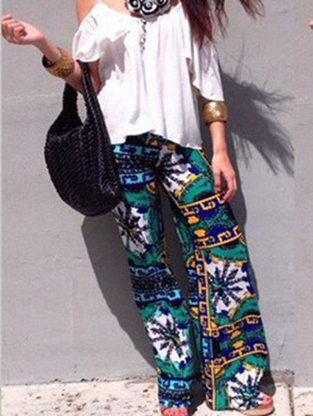 Summer Print Trousers Casual Straight Pants