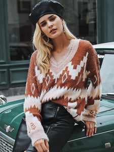 Fashion V Neck Knitting Loose Sweater Tops