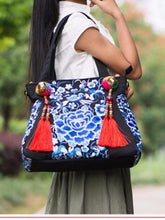 Load image into Gallery viewer, Ethnic Style Embroidery Versatile Canvas Oblique Tassel Shoulder Bag