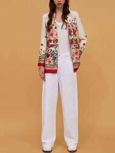 Summer Bohemia Fashion Belt Printing Long Sleeve Casual V-Neck Coat
