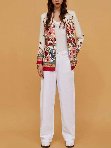 Summer Bohemia Fashion Belt Printing Long Sleeve Casual V-Neck Coat