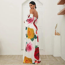 Load image into Gallery viewer, Floral Print Off Shoulder Beach Casual Maxi Dress