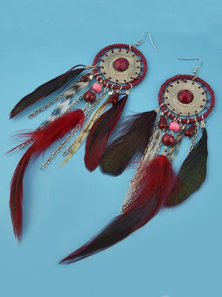 5 Colors Bohemia Feather Dream Catcher Tassels Earrings Accessories