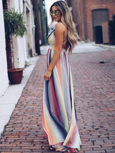 Load image into Gallery viewer, Deep V-neck Backless Gradient Maxi Dress