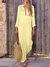 Load image into Gallery viewer, Solid Color V Neck Long Sleeve Casual Maxi Dress