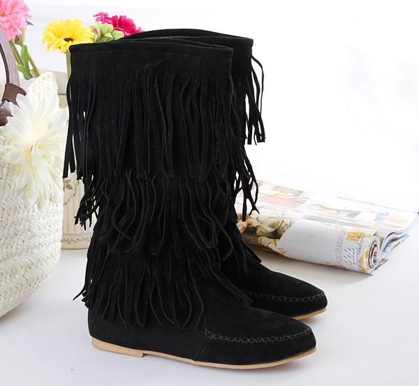 Flat tassels casual women s shoes in the tube female boots large size 40-43 yards