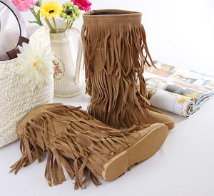Flat tassels casual women s shoes in the tube female boots large size 40-43 yards