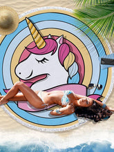Load image into Gallery viewer, Hand-Painted Cartoon Unicorn Oversized Round Tassel Beach Towel Yoga Mat