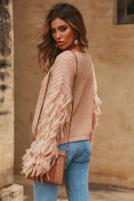 Load image into Gallery viewer, Solid Color Round Neck Long Sleeve Tassel Sweater