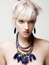 Load image into Gallery viewer, Multilayer Alloy Feather Tassel Necklace Earrings Set