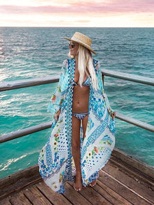 Print Long Sleeve Loose Beach Swimwear Bikini Cover Up