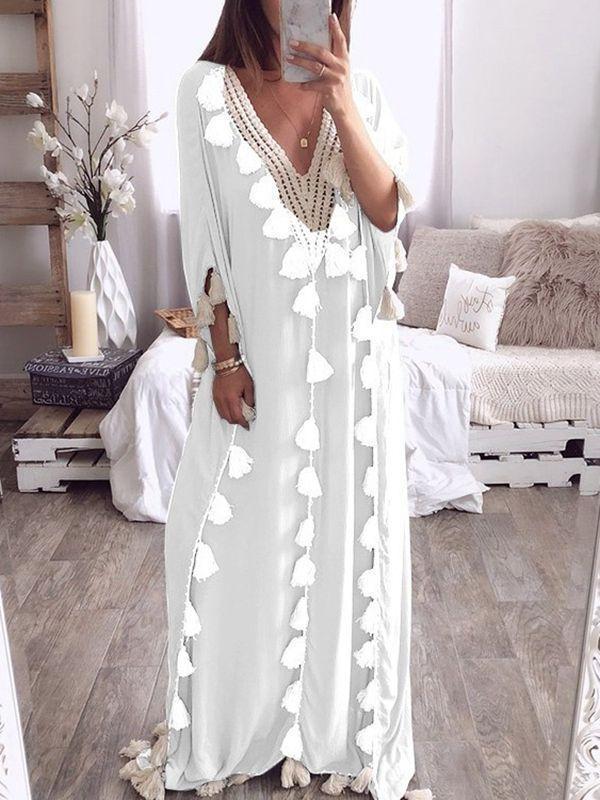 Bohemian Long Ethnic Style Tassel Beach Loose Dress