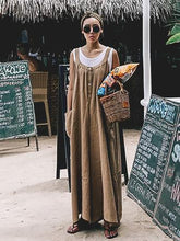 Load image into Gallery viewer, Linen Cotton Loose Casual Pockets Jumpsuit