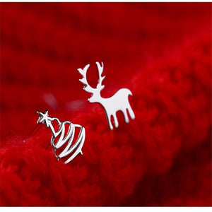 Cute Deer Christmas Tree Sliver Color Stud Earrings