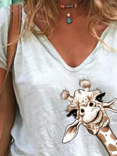 Load image into Gallery viewer, Women Simple Animal Printed V Neck Short Sleeve Tops