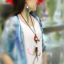 Load image into Gallery viewer, Peacock Feather Ethnic Long Earrings