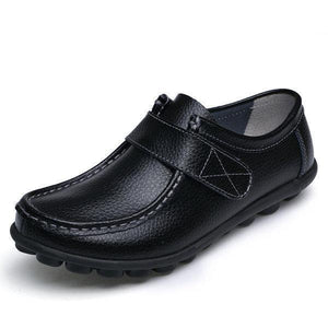 Soft Leather Pure Color Hook Loop Flat Comfortable Loafers