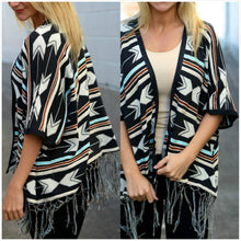 Load image into Gallery viewer, Bohemian Tasseled  Printing Mid-Sleeved Striped Coat
